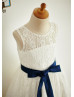 Vintage Ivory Lace Slit Back Knee Length Flower Girl Dress 